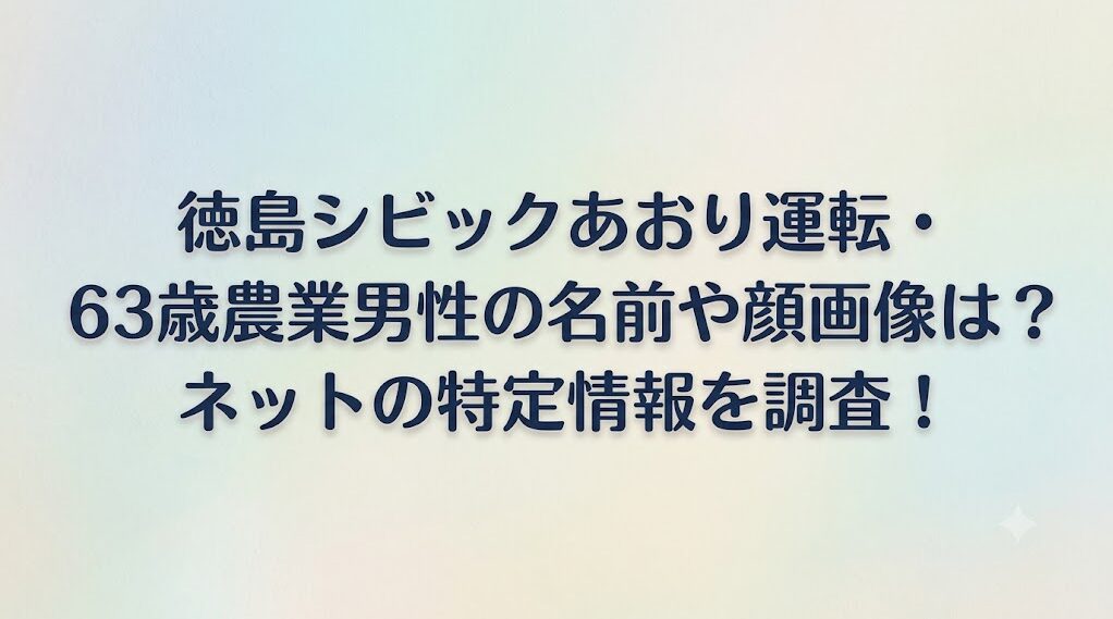 徳島シビックあおり運転・63歳農業男性の名前や顔画像は?ネットの特定情報を調査!